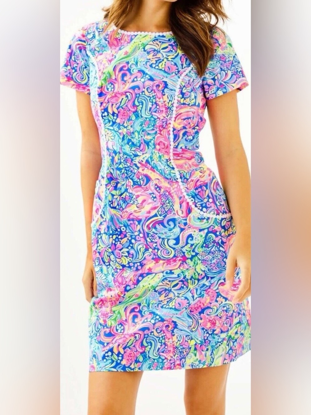 Lilly Pulitzer Multicolor Neon Floral Paisley Short-Sleeve Sheath Dress